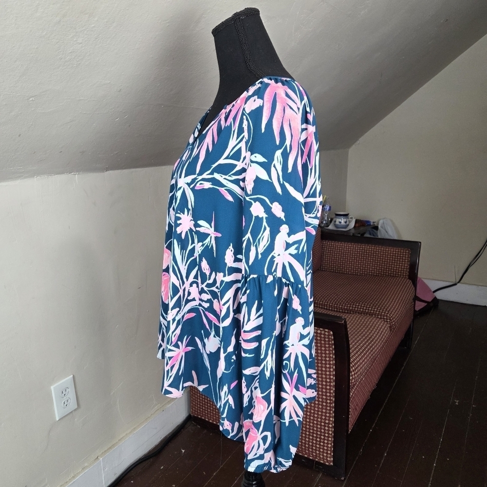 Lilly Pulitzer Amelia Floral Blouse Top Long Sleeve Off Shoulder V-Neck Size L - Picture 4 of 12